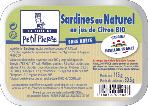 Sardines au naturel au jus de citron bio 115g