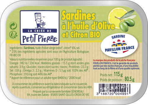 Sardines à l'huile d'olive & citron bio 115g