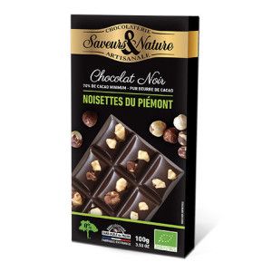 Tablette de chocolat noir 70% de cacao minimum Noisettes entières 100g