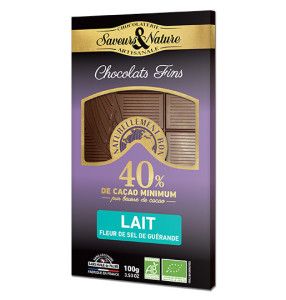 Tablette de chocolat au lait à la fleur de sel de Guérande, 100g
