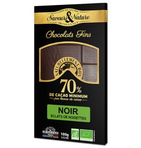 Tablette de chocolat noir 70% de cacao à la noisette - BIO - 100g