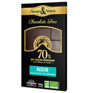 Tablette de chocolat noir 70% de cacao à la fleur de sel de Guérande - BIO - 100g