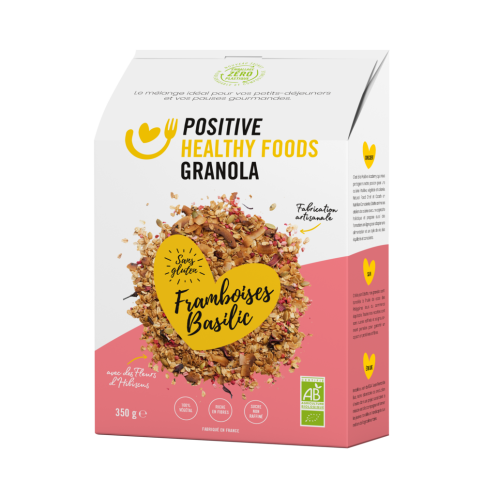 GRANOLA FRAMBOISES BASILIC FLEUR D'HIBISCUS 350g