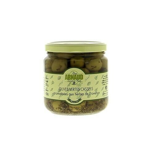 OLIVES VERTES CASSÉES AROMATISÉES AUX HERBES DE PROVENCE - 250G